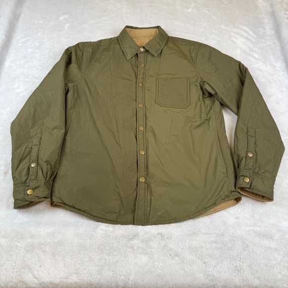 Billy Reid Reversible Quilted Shirt Jacket Mens Small Olive Tan 203-007